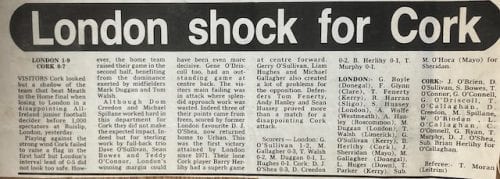 When London’s boys of 1986 stunned Cork