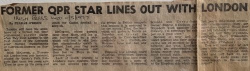Mick McGovern Londons unlikely 1977 Connacht hero